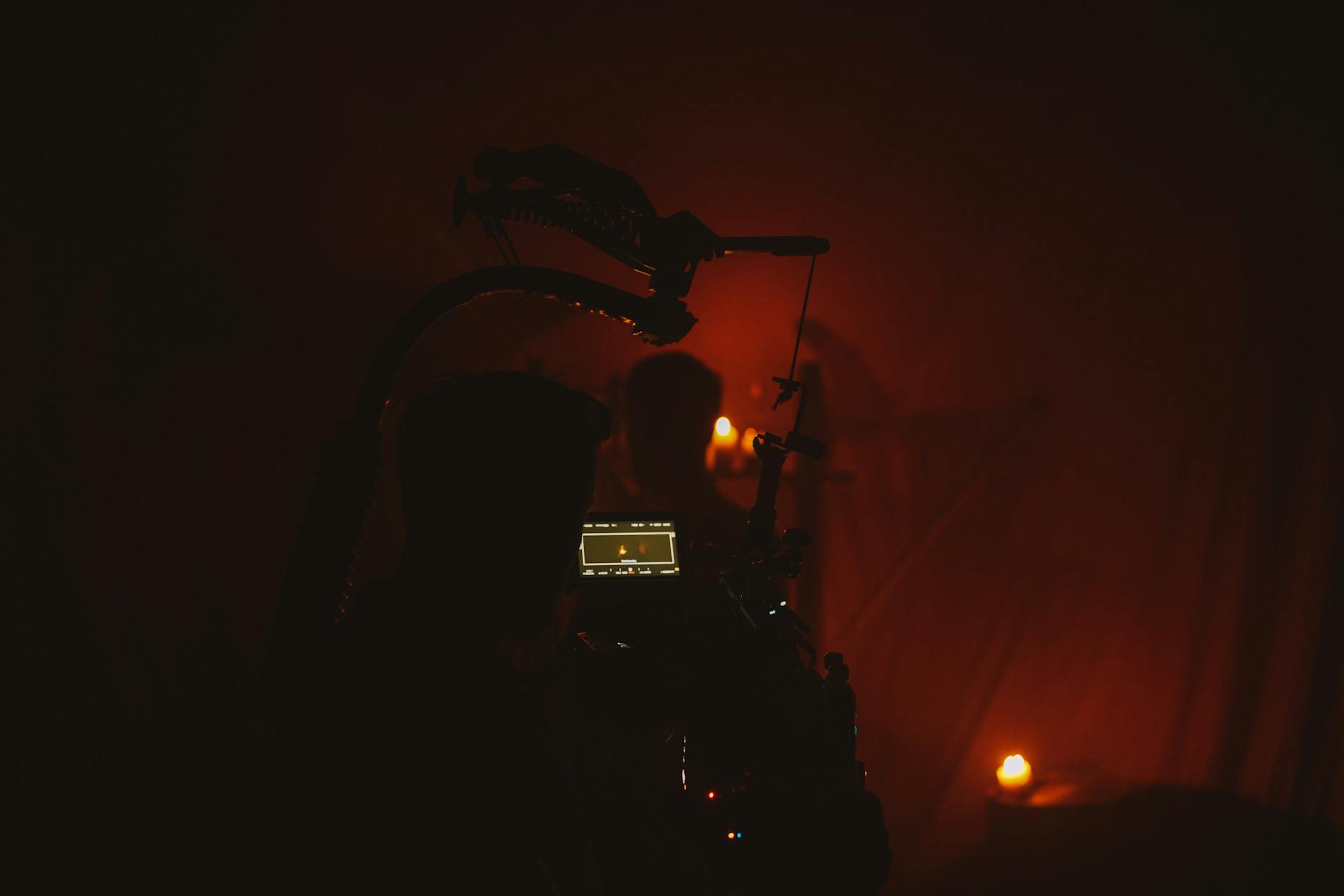 Atmospheric film set with candlelight