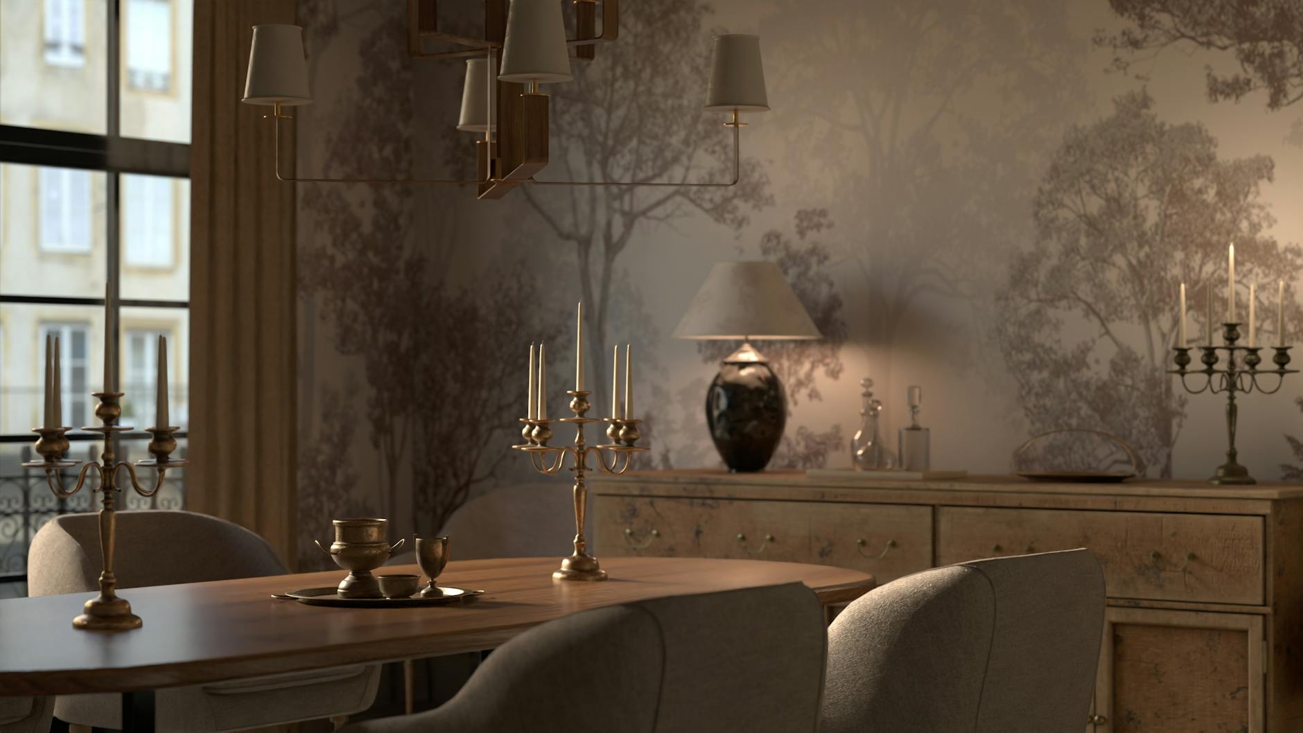 Elegant atmospheric dining set with candles